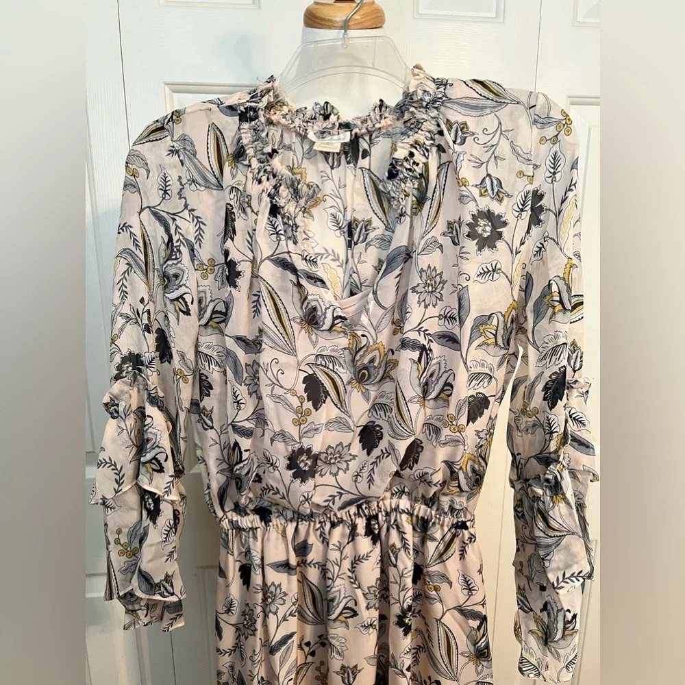 EUC Shoshanna Pale Pink Floral A-Line Silk Dress Size 0 - Picture 2 of 11